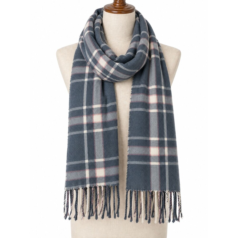 Christian Dior Cashmaire Scarf Plaid Fringe Soft Acrylic Preppy Made in Japan